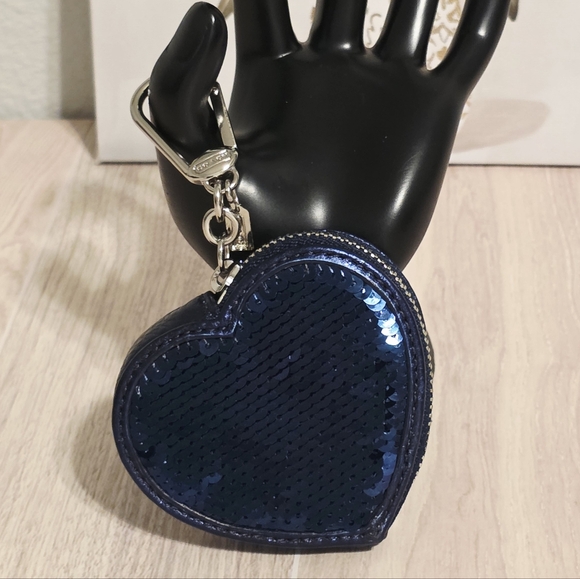Coach Accessories - Coach Blue Love Heart Keychain Fob Charm 92748 Poppy Sequins